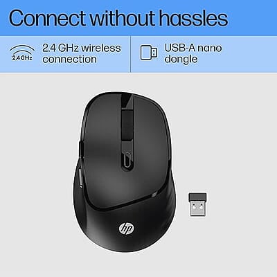HP M120 Wireless Mouse, USB-A Nano dongle, 2.4 GHz Wireless Connection, 6 Buttons, Up to 1600 dpi, Optical Sensor, Ergonomic Design, 12-Month Battery HP M120 Wireless Mouse, USB-A Nano dongle, 2.4 GHz Wireless Connection, 6 Buttons, Up to 1600 dpi, Optical Sensor, Ergonomic Design, 12-Month Battery
