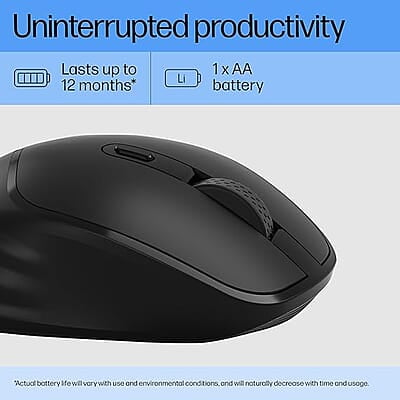 HP M120 Wireless Mouse, USB-A Nano dongle, 2.4 GHz Wireless Connection, 6 Buttons, Up to 1600 dpi, Optical Sensor, Ergonomic Design, 12-Month Battery HP M120 Wireless Mouse, USB-A Nano dongle, 2.4 GHz Wireless Connection, 6 Buttons, Up to 1600 dpi, Optical Sensor, Ergonomic Design, 12-Month Battery