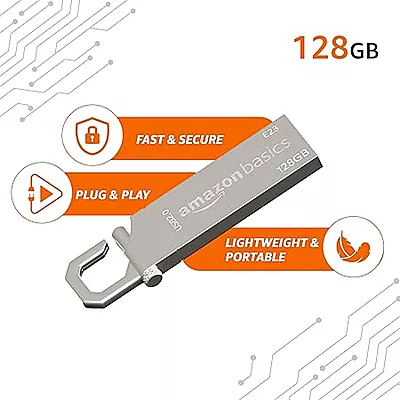 Amazon Basics 128 GB USB 2.0 Pen Drive |Flash Drive | with Key Ring (Metal) Amazon Basics 128 GB USB 2.0 Pen Drive |Flash Drive | with Key Ring (Metal)