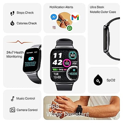 Ambrane Edge Smartwatch with 500 Nits Brightness (4.2cm) Full-Touch LucidDisplay™, Real-Time Health Monitoring, SpO2, Heart Rate, Stress Tracking, Multiple Sports Modes & 7-Day Battery (Raven Black) Ambrane Edge Smartwatch with 500 Nits Brightness (4.2cm) Full-Touch LucidDisplay™, Real-Time Health Monitoring, SpO2, Heart Rate, Stress Tracking, Multiple Sports Modes & 7-Day Battery (Raven Black)