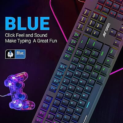 Ant Esports MK3400 V3 Pro Mechanical Gaming Keyboard, RGB 104 Keys Ultra-Slim LED Backlit USB Wired Keyboard with Blue Switch, Durable Keycaps/Anti-Ghosting/Spill-Resistant Mechanical Keyboard for PC Ant Esports MK3400 V3 Pro Mechanical Gaming Keyboard, RGB 104 Keys Ultra-Slim LED Backlit USB Wired Keyboard with Blue Switch, Durable Keycaps/Anti-Ghosting/Spill-Resistant Mechanical Keyboard for PC