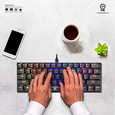 Ant Esports MK1200 Mini Wired Mechanical Gaming Keyboard with RGB Backlit Lighting and 60% Compact Form Factor - Red Switch Ant Esports MK1200 Mini Wired Mechanical Gaming Keyboard with RGB Backlit Lighting and 60% Compact Form Factor - Red Switch