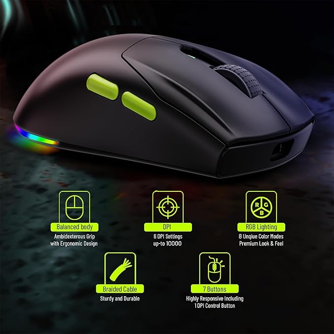 Archer Tech Lab Recurve 600 Wireless Gaming Mouse, Three Mode Connectivity (2.4G/Bluetooth/Wired), Adjustable 10000 DPI and 7 Buttons, 8 RGB Modes, Pi Archer Tech Lab Recurve 600 Wireless Gaming Mouse, Three Mode Connectivity (2.4G/Bluetooth/Wired), Adjustable 10000 DPI and 7 Buttons, 8 RGB Modes, Pi