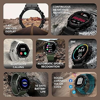 cult.sport Ranger XR 1.43" AMOLED Smartwatch,Outdoor Rugged Smartwatch for Men, 850 NITS, Always On Display, Bluetooth Calling, 420mAh Battery, Sports cult.sport Ranger XR 1.43" AMOLED Smartwatch,Outdoor Rugged Smartwatch for Men, 850 NITS, Always On Display, Bluetooth Calling, 420mAh Battery, Sports
