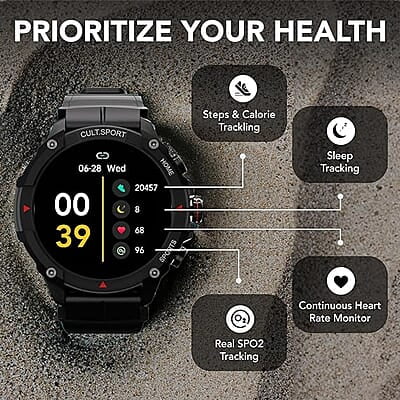 cult.sport Ranger XR 1.43" AMOLED Smartwatch,Outdoor Rugged Smartwatch for Men, 850 NITS, Always On Display, Bluetooth Calling, 420mAh Battery, Sports cult.sport Ranger XR 1.43" AMOLED Smartwatch,Outdoor Rugged Smartwatch for Men, 850 NITS, Always On Display, Bluetooth Calling, 420mAh Battery, Sports