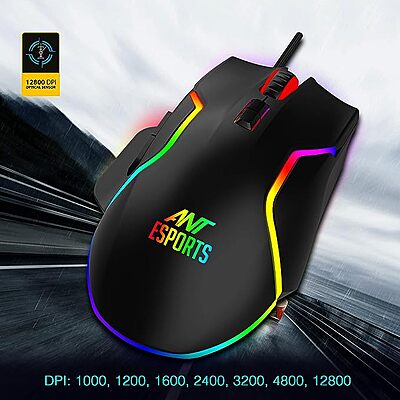 Ant Esports GM320 RGB Optical Wired Gaming Mouse | 8 Programmable Buttons | 12800 DPI I Ergonomic Design with Braided Cable - Black Ant Esports GM320 RGB Optical Wired Gaming Mouse | 8 Programmable Buttons | 12800 DPI I Ergonomic Design with Braided Cable - Black