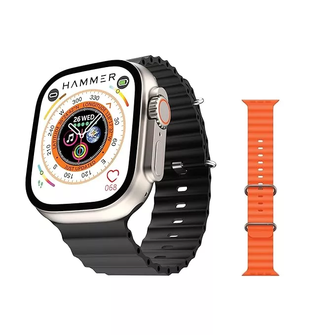 HAMMER Ultra Classic 2.01" Always on Display, Bluetooth Calling Smart Watch, Wireless Charging, 1 Extra Strap, Raise to Wake, in-Built Games HAMMER Ultra Classic 2.01" Always on Display, Bluetooth Calling Smart Watch, Wireless Charging, 1 Extra Strap, Raise to Wake, in-Built Games