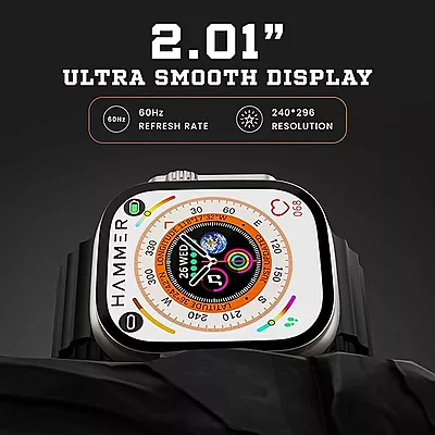 HAMMER Ultra Classic 2.01" Always on Display, Bluetooth Calling Smart Watch, Wireless Charging, 1 Extra Strap, Raise to Wake, in-Built Games HAMMER Ultra Classic 2.01" Always on Display, Bluetooth Calling Smart Watch, Wireless Charging, 1 Extra Strap, Raise to Wake, in-Built Games