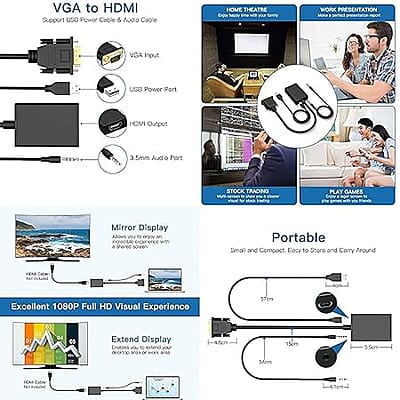 VGA to HDMI Converter Adapter 1080P (Male to Female) for Computer, Desktop, Laptop, PC, Monitor, Projector VGA to HDMI Converter Adapter 1080P (Male to Female) for Computer, Desktop, Laptop, PC, Monitor, Projector