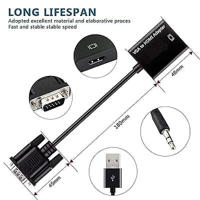 VGA to HDMI Converter Adapter 1080P (Male to Female) for Computer, Desktop, Laptop, PC, Monitor, Projector VGA to HDMI Converter Adapter 1080P (Male to Female) for Computer, Desktop, Laptop, PC, Monitor, Projector