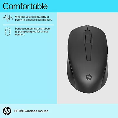 HP 150 Wireless Mouse,1600 DPI, 10 m Range, 2.4 GHz USB dongle for Instant connectivity, Ambidextrous, Ergonomic Design, Rubber Grip for All Day Comfo HP 150 Wireless Mouse,1600 DPI, 10 m Range, 2.4 GHz USB dongle for Instant connectivity, Ambidextrous, Ergonomic Design, Rubber Grip for All Day Comfo