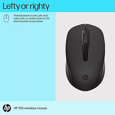 HP 150 Wireless Mouse,1600 DPI, 10 m Range, 2.4 GHz USB dongle for Instant connectivity, Ambidextrous, Ergonomic Design, Rubber Grip for All Day Comfo HP 150 Wireless Mouse,1600 DPI, 10 m Range, 2.4 GHz USB dongle for Instant connectivity, Ambidextrous, Ergonomic Design, Rubber Grip for All Day Comfo