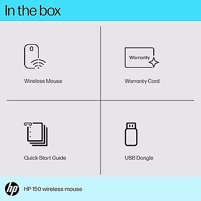 HP 150 Wireless Mouse,1600 DPI, 10 m Range, 2.4 GHz USB dongle for Instant connectivity, Ambidextrous, Ergonomic Design, Rubber Grip for All Day Comfo HP 150 Wireless Mouse,1600 DPI, 10 m Range, 2.4 GHz USB dongle for Instant connectivity, Ambidextrous, Ergonomic Design, Rubber Grip for All Day Comfo