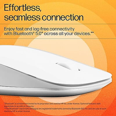 HP 410 Slim White Bluetooth Mouse/Bluetooth 5 connection/12 Month Battery life/1000-2000 dpi Multi-Surface Sensor/Compact and Ambidextrous Design HP 410 Slim White Bluetooth Mouse/Bluetooth 5 connection/12 Month Battery life/1000-2000 dpi Multi-Surface Sensor/Compact and Ambidextrous Design