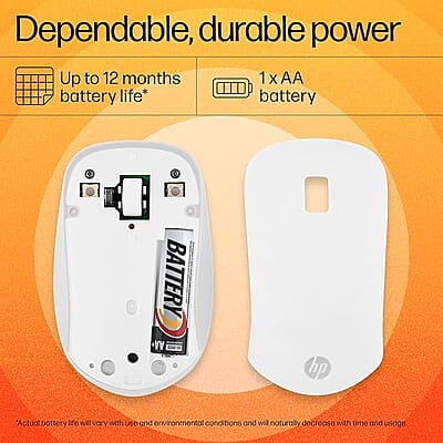 HP 410 Slim White Bluetooth Mouse/Bluetooth 5 connection/12 Month Battery life/1000-2000 dpi Multi-Surface Sensor/Compact and Ambidextrous Design HP 410 Slim White Bluetooth Mouse/Bluetooth 5 connection/12 Month Battery life/1000-2000 dpi Multi-Surface Sensor/Compact and Ambidextrous Design