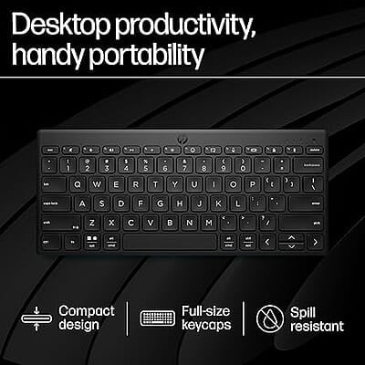 HP 350 Compact Multi-Device Bluetooth Wireless Keyboard; Spill Resistant; Swift Pair; OS Auto-Detection, LED Indicator, Battery Life Up to 24 Months HP 350 Compact Multi-Device Bluetooth Wireless Keyboard; Spill Resistant; Swift Pair; OS Auto-Detection, LED Indicator, Battery Life Up to 24 Months