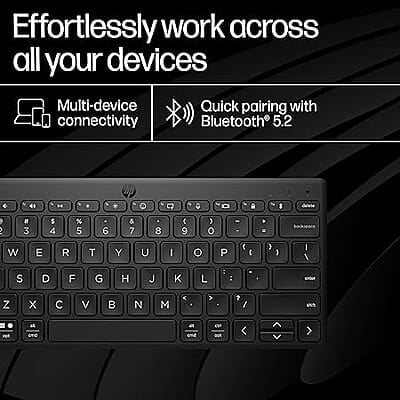 HP 350 Compact Multi-Device Bluetooth Wireless Keyboard; Spill Resistant; Swift Pair; OS Auto-Detection, LED Indicator, Battery Life Up to 24 Months HP 350 Compact Multi-Device Bluetooth Wireless Keyboard; Spill Resistant; Swift Pair; OS Auto-Detection, LED Indicator, Battery Life Up to 24 Months