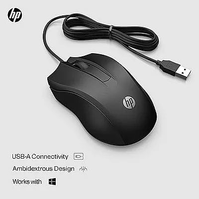 HP Wired Mouse 100 with 1600 DPI Optical Sensor, USB Plug-and -Play,ambidextrous Design, Built-in Scrolling and 3 Handy Buttons. 3-Years Warranty HP Wired Mouse 100 with 1600 DPI Optical Sensor, USB Plug-and -Play,ambidextrous Design, Built-in Scrolling and 3 Handy Buttons. 3-Years Warranty