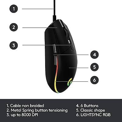 Logitech G102 USB Light Sync Gaming Mouse with Customizable RGB Lighting, 6 Programmable Buttons, Gaming Grade Sensor, 8K DPI Tracking, 16.8mn Color, Logitech G102 USB Light Sync Gaming Mouse with Customizable RGB Lighting, 6 Programmable Buttons, Gaming Grade Sensor, 8K DPI Tracking, 16.8mn Color,